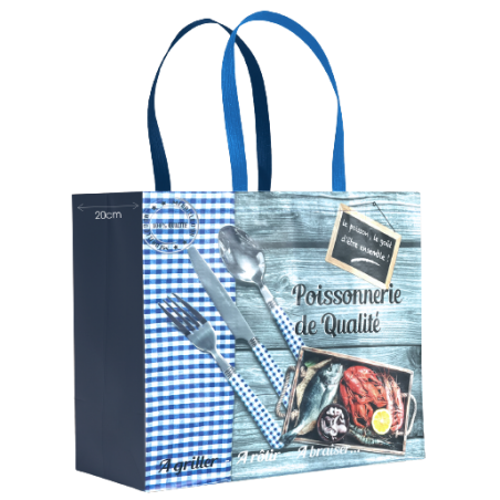 SAC CABAS POISSONNERIE 100% QUALITE 40+20+20X35 CM 100G/M² (PP TISSE) - X100