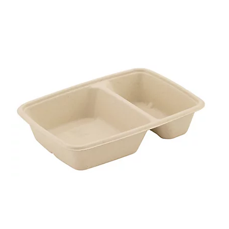 Boîte en pulpe de canne à sucre 2 compartiments à couvercle indépendant - 24.9X17.2X4.5CM - COLIS 160