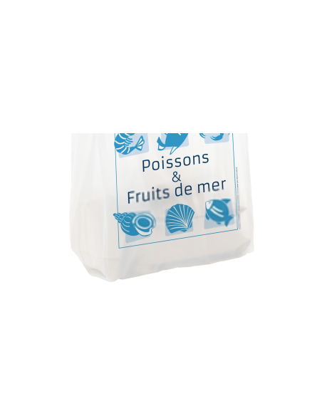 Sac bretelle réutilisable blanc impression "Poissons et Fruits de mer" 30x54x14cm - Colis de 500 - 50 microns