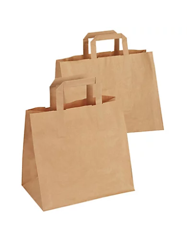 Sac kraft brun à poignées plates - 26 X 32 X 14...