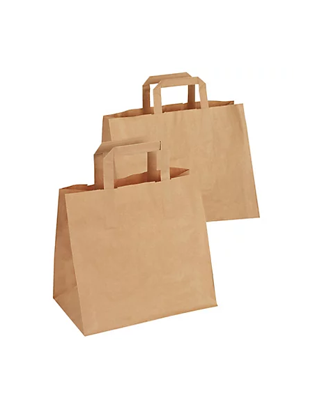 Sac kraft brun à poignées plates - 26 X 32 X 14 cm - COLIS DE 250