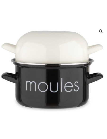 Marmites à moules NOIRES marquage "Moules" couvercles BLANC - Diam 20 cm - Colis 6
