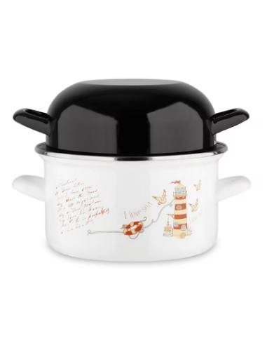 Marmites à moules BLANCHES décor "Phare"...