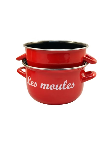 Marmites à moules ROUGES marquage "Moules" - Diam 18 cm - Colis 6