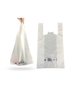 SAC REUTILISABLE A BRETELLES BLANC 27+7+7X48 CM 50µ (500U)