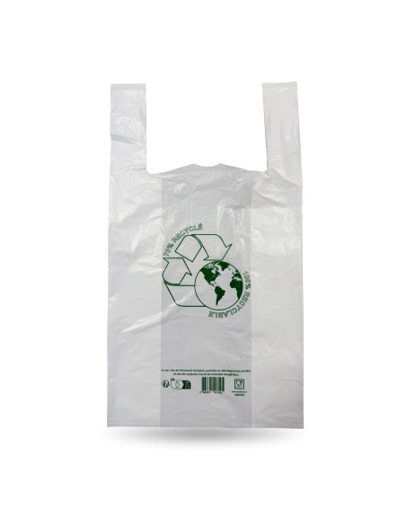 SAC REUTILISABLE A BRETELLES BLANC 70% RECYCLÉ 30+8+8X54 CM 50µ (500 U)