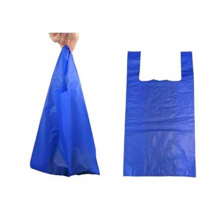 SAC REUTILISABLE A BRETELLES BLEU 30+8+8X54 CM 50µ (500 U)