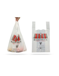 SAC REUTILISABLE A BRETELLES BLANC BOUCHERIE 27+7+7X48 CM...