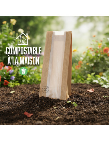 SAC PAPIER BRUN A FENETRE BIOCOMPOSTABLE...