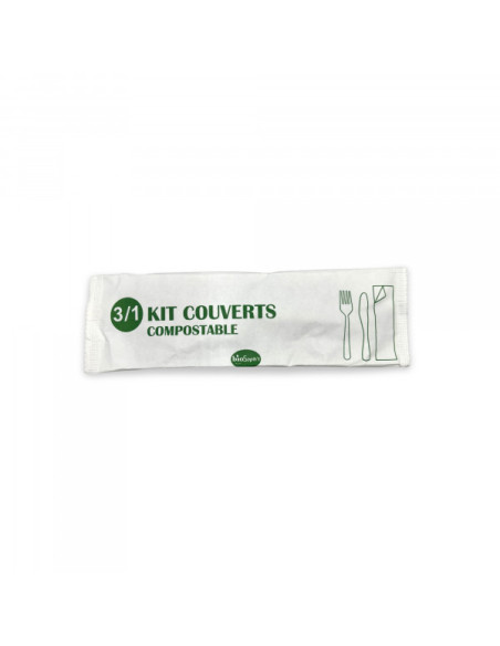 KIT COUVERTS COMPOSTABLE 3/1 FOUR/COUT/SERV EMBALLAGE PAPIER (400 U)
