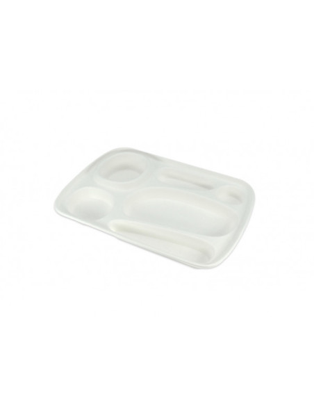 PLATEAU REPAS BLANC 6 COMPARTIMENTS GAMME BIO 39.3X28.2X4CM (120U)