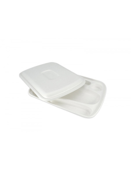 PLATEAU REPAS BLANC 6 COMPARTIMENTS GAMME BIO 39.3X28.2X4CM (120U)