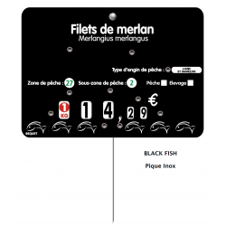 Etiquettes Black Fish à texte, pique-prix  à roulettes...