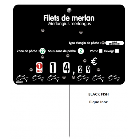 Etiquettes Black Fish à texte, pique-prix  à roulettes PERSONNALISEES LOGO ENTREPRISE
