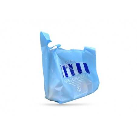 Sac bretelles réutilisable bleu impression "Poissonnerie" 27+7+7x48cm - colis de 500 - 50 microns